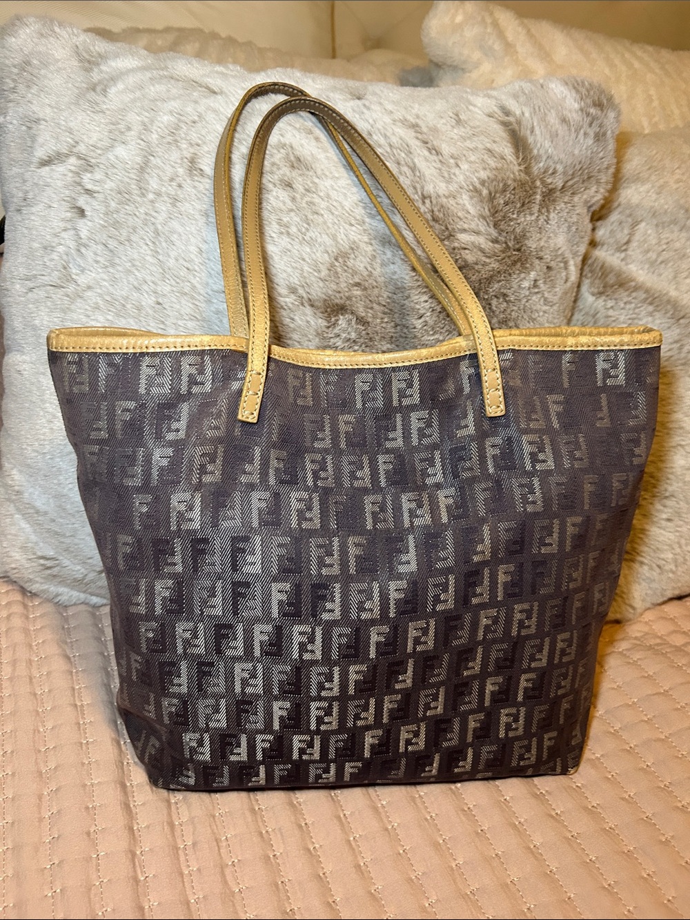 428. Fendi Zucchino Denim Roll Tote Bag